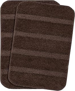Saral Home Microfiber Stripe Antskid Bathmat 2pc(Brown, 35X50 cm)