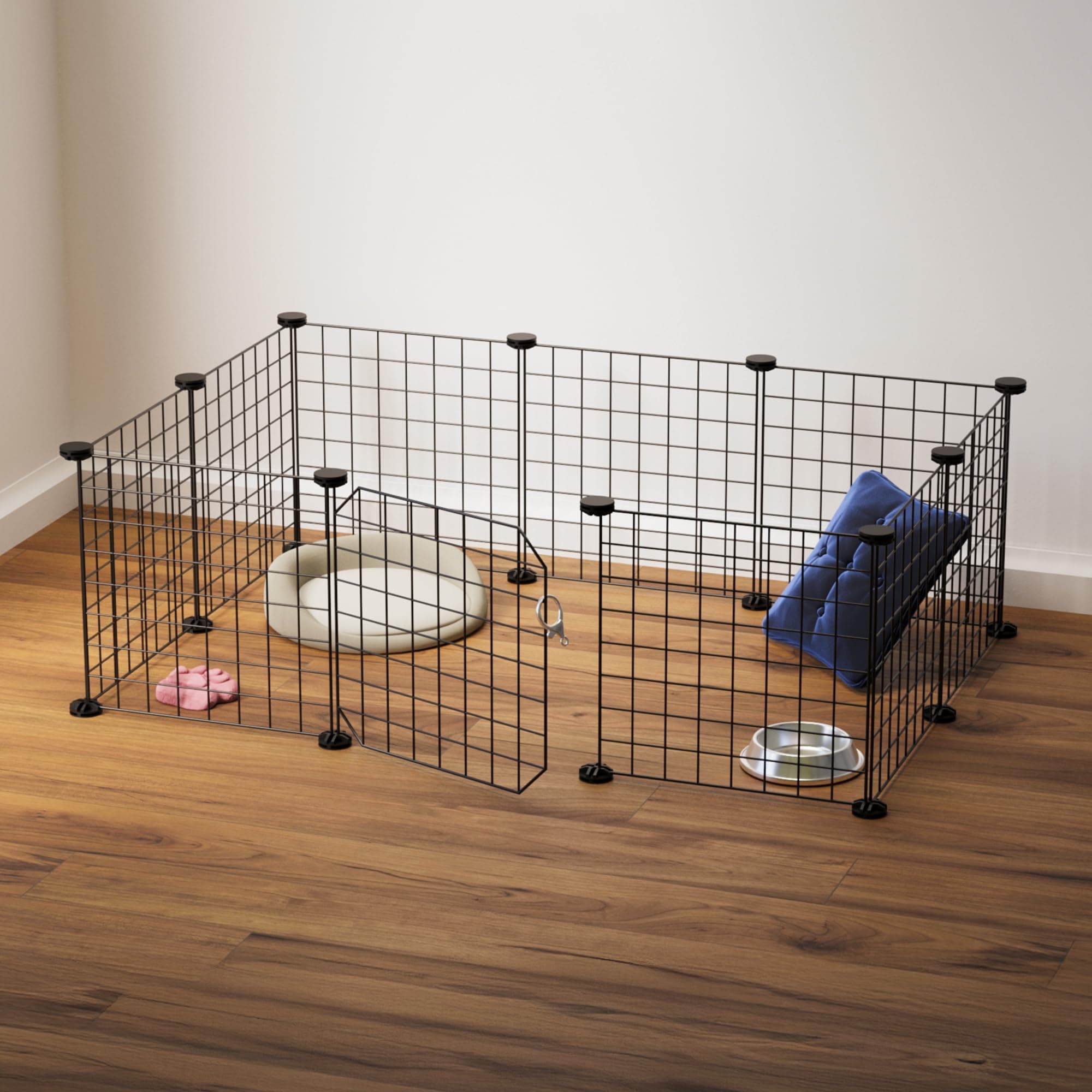 BOXJOY Foldable Metal Playpen Cage Crate for Puppies Small Cats Dogs Rabbit Guinea Pig Hamster at Home | Adjustable Fence with Door Lock | Accessories For Cat Dog Puppy (35x70x105 cm, Black, 9 Panels)