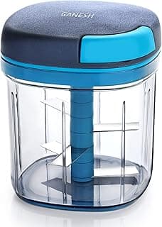 Ganesh Multipurpose Plastic Vegetable Master Chopper with 5 Stainless Steel Blades Blades for Effortlessly Chopping Vegetables and Fruits for Your Kitchen, XL Large Jumbo Chopper (900 Ml)