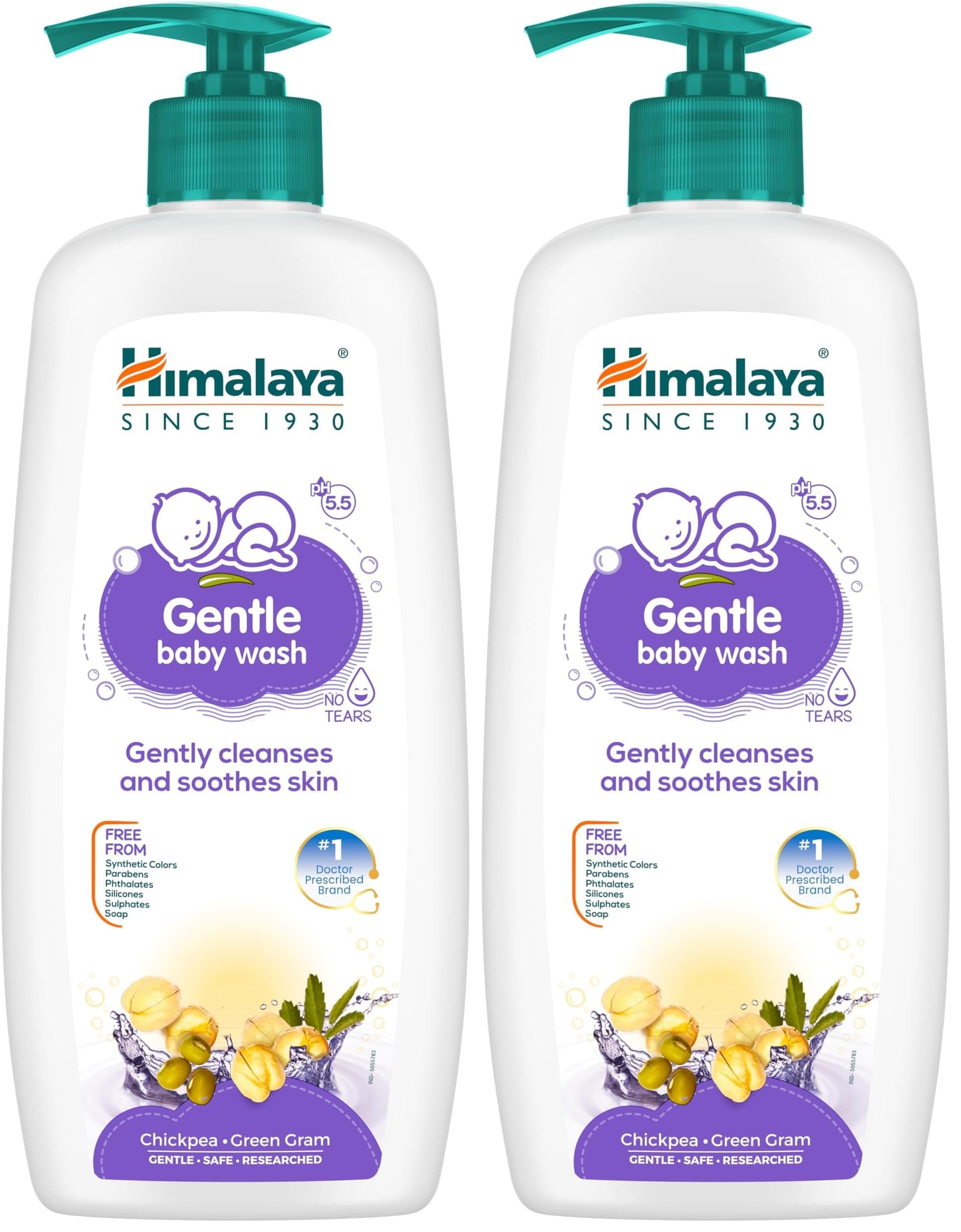 Himalaya Gentle Baby Wash 600ml | No tears formula |with chickpea and Green gram| Cleansing baby's gentle skin (Pack of 2)