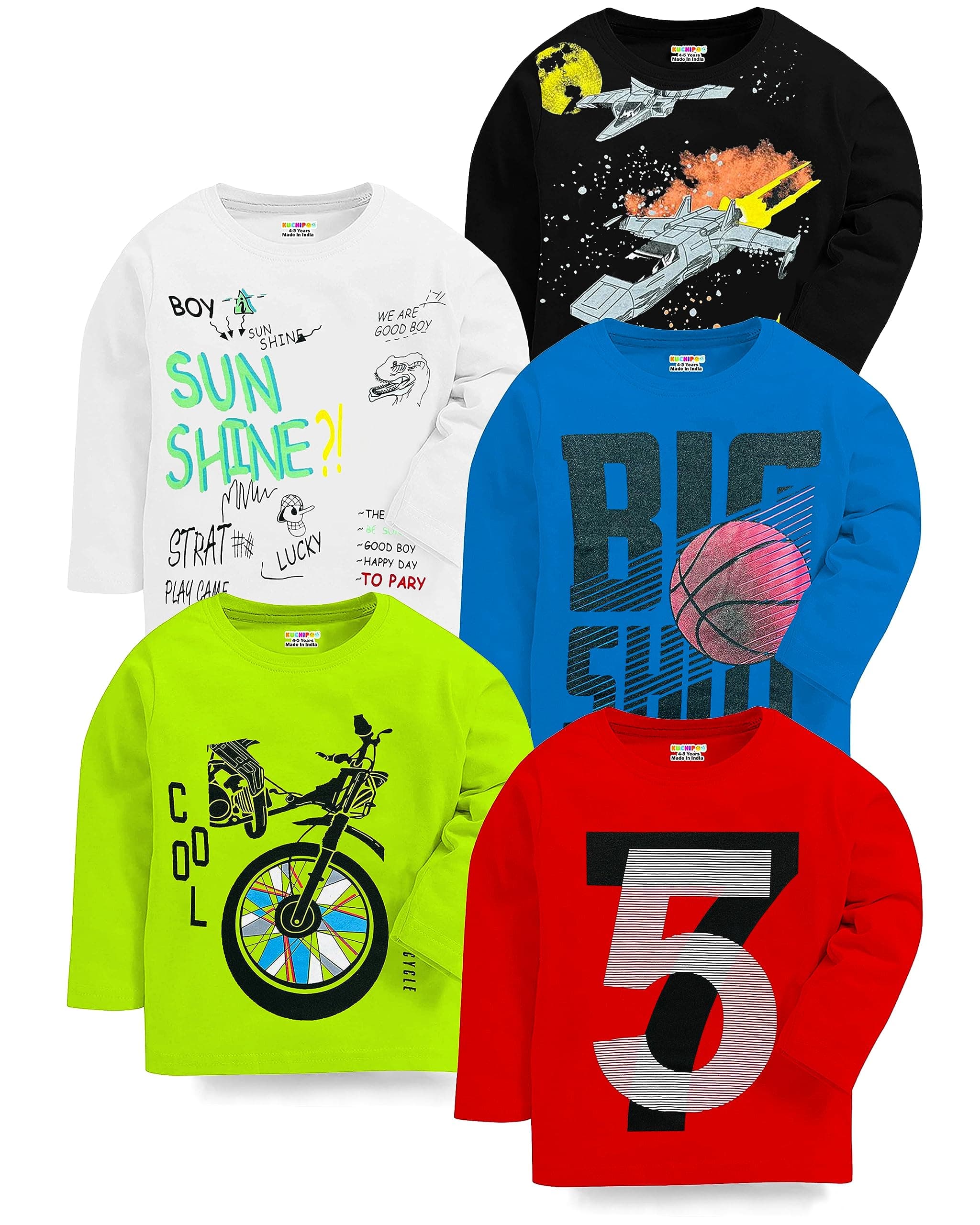 Kuchipoo Boys Regular Fit Full Sleeves Cotton T-Shirts