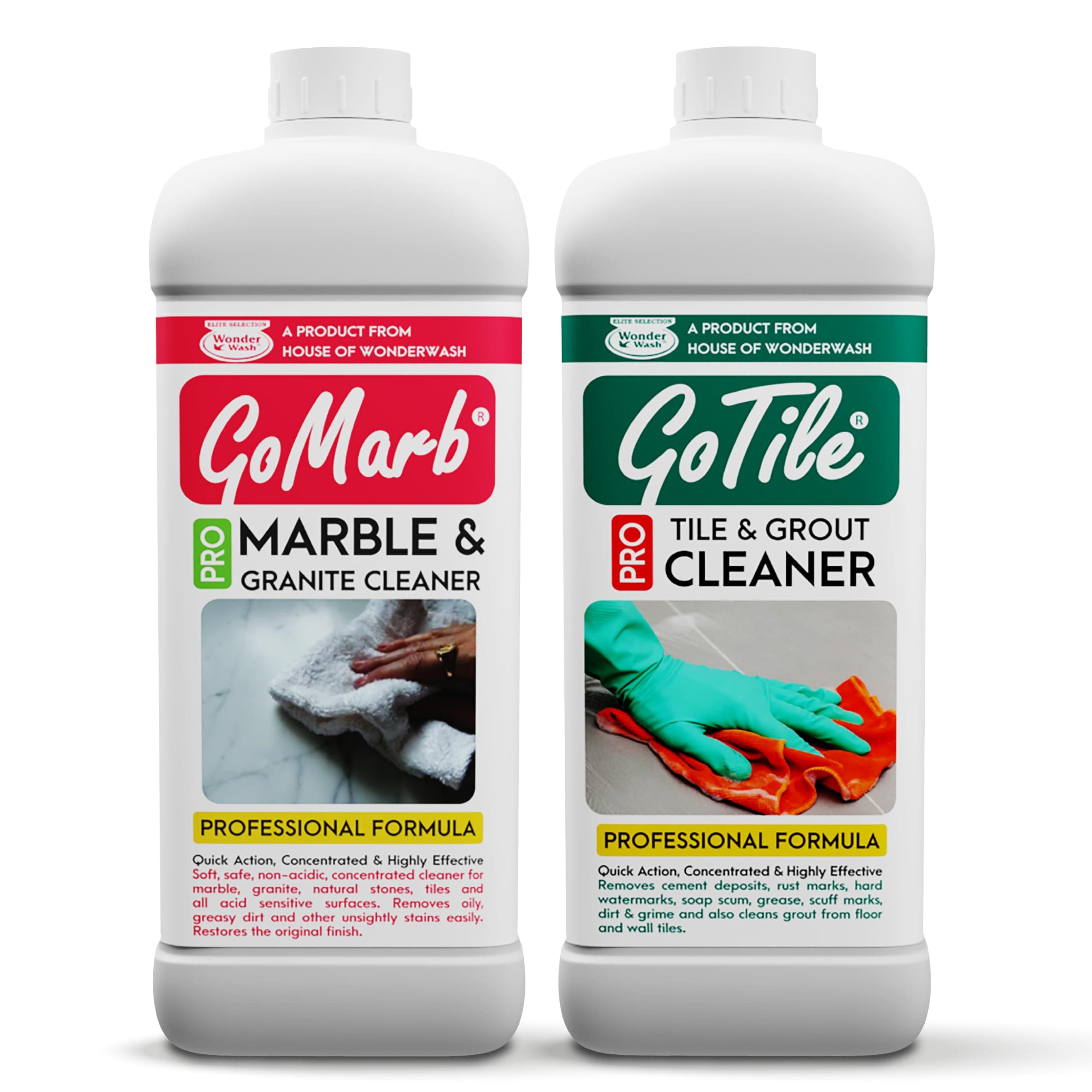 GoTile Pro & GoMarb Pro Combo – Tile Cleaner + Marble & Granite Cleaner (1Ltr Each) | Highly Effective Concentrated Formula | Cleans & Restores Shine on Marble, Granite & Tiles | Made in India