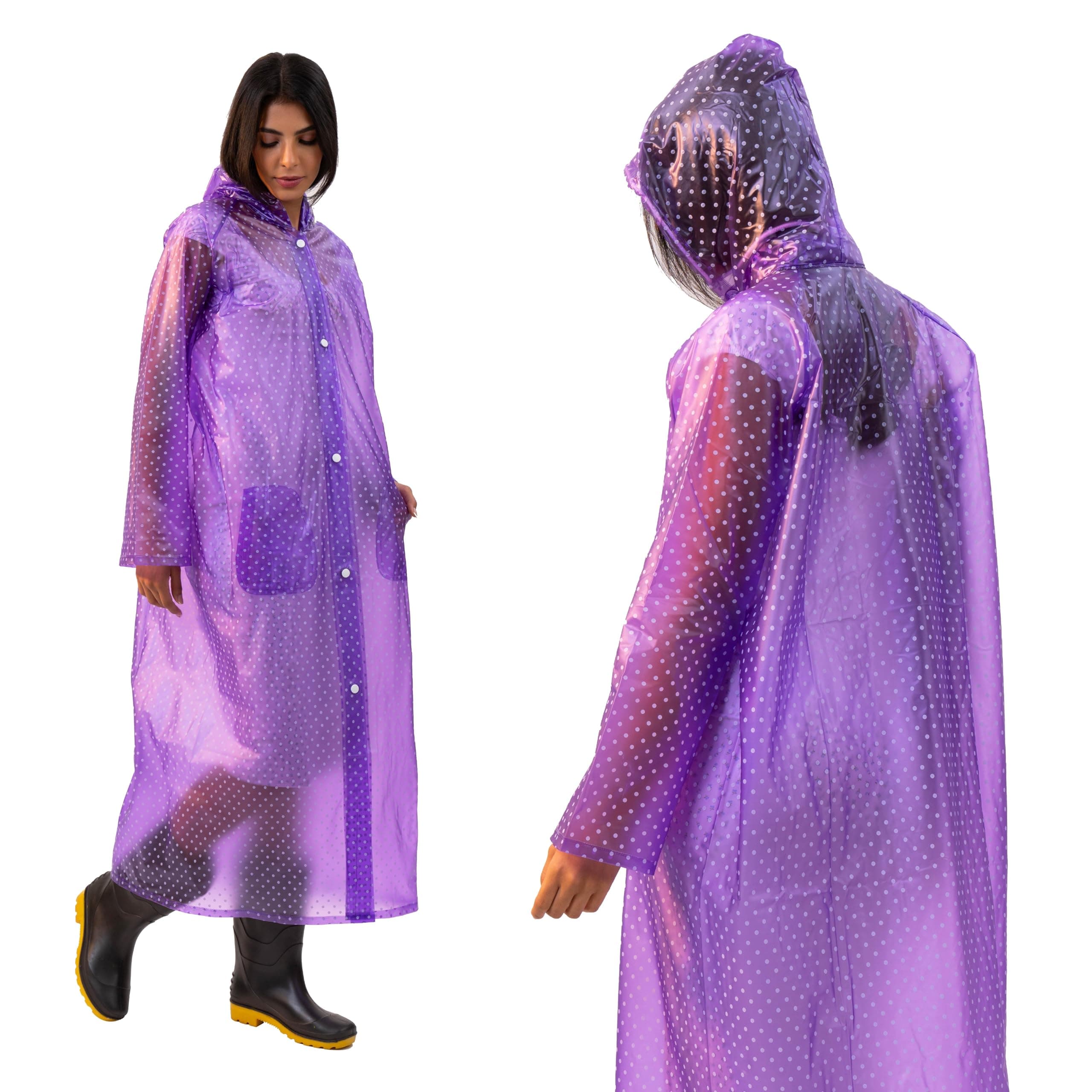 Lifelong Ladies Designer Raincoat | Polka Dot Print | Knee Length | Lightweight PVC Waterproof Raincoat for Women with Drawstring Hood | Portable, Stylish & Travel-Friendly (Size XL, Purple)