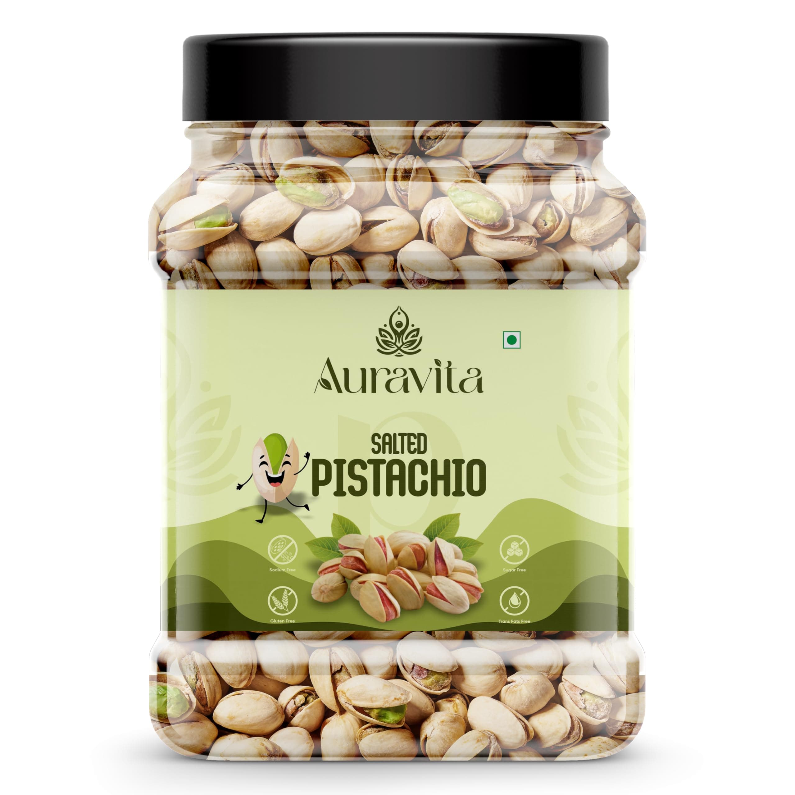 Auravita Roasted & Salted Pistachios 500g | Crunchy & Flavorful Pista Dry Fruit | Resealable Jar | High in Protein & Fiber | Ideal for Snacking Gifting