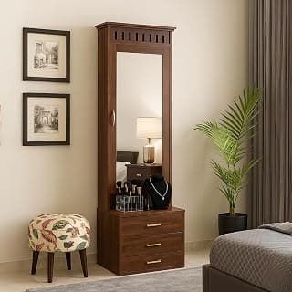 SONA ART & CRAFTS Solid Sheesham Wood Dressing Table with Storage Mirror & 3 Drawers, & 1 Door Storage for Living Room Bedroom Wooden Make Up Vanities Dresser for Bedroom Home (Walnut Finish)