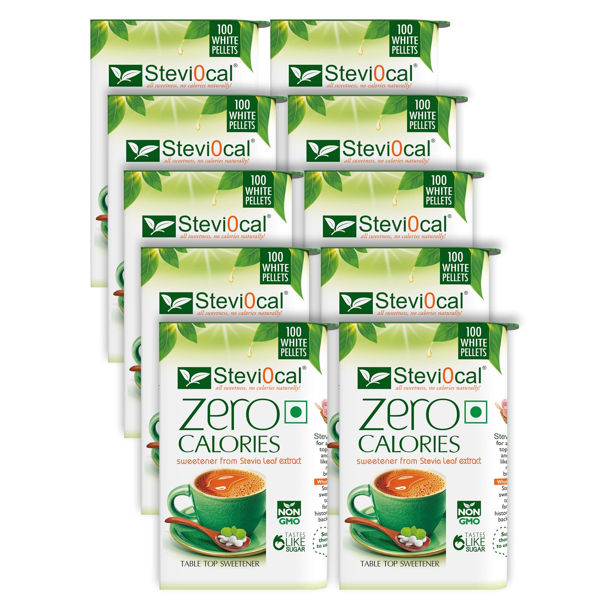 Stevi0cal Stevia Sweetener Tablets | 100% Sugar Free Natural | Zero Calorie for Weight Management, Diet, Diabetic Friendly | 15g,100 Tablets, Dispenser - Pack of Ten (10 x 100 tablets)