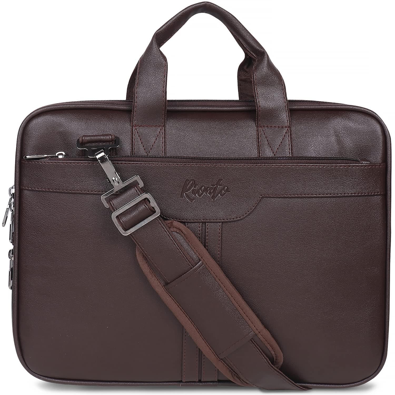 RIONTO Prime Vegan Leather Laptop Bags for Men Office Use | Upto 15.6 inch | Expandable Bottom | Mobile & Pen Compartment with Multiple Organizers | Professional Office Bag for Man & Women - Brown