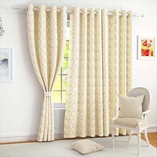 Story@Home Window Curtains 5 Feet Long Set of 2 | Room Darkening Curtain | Leaf Printed | Thermal Insulated Curtain for Living Room | (116 X 152 Cm, Cream) | Perfect for Home Decor