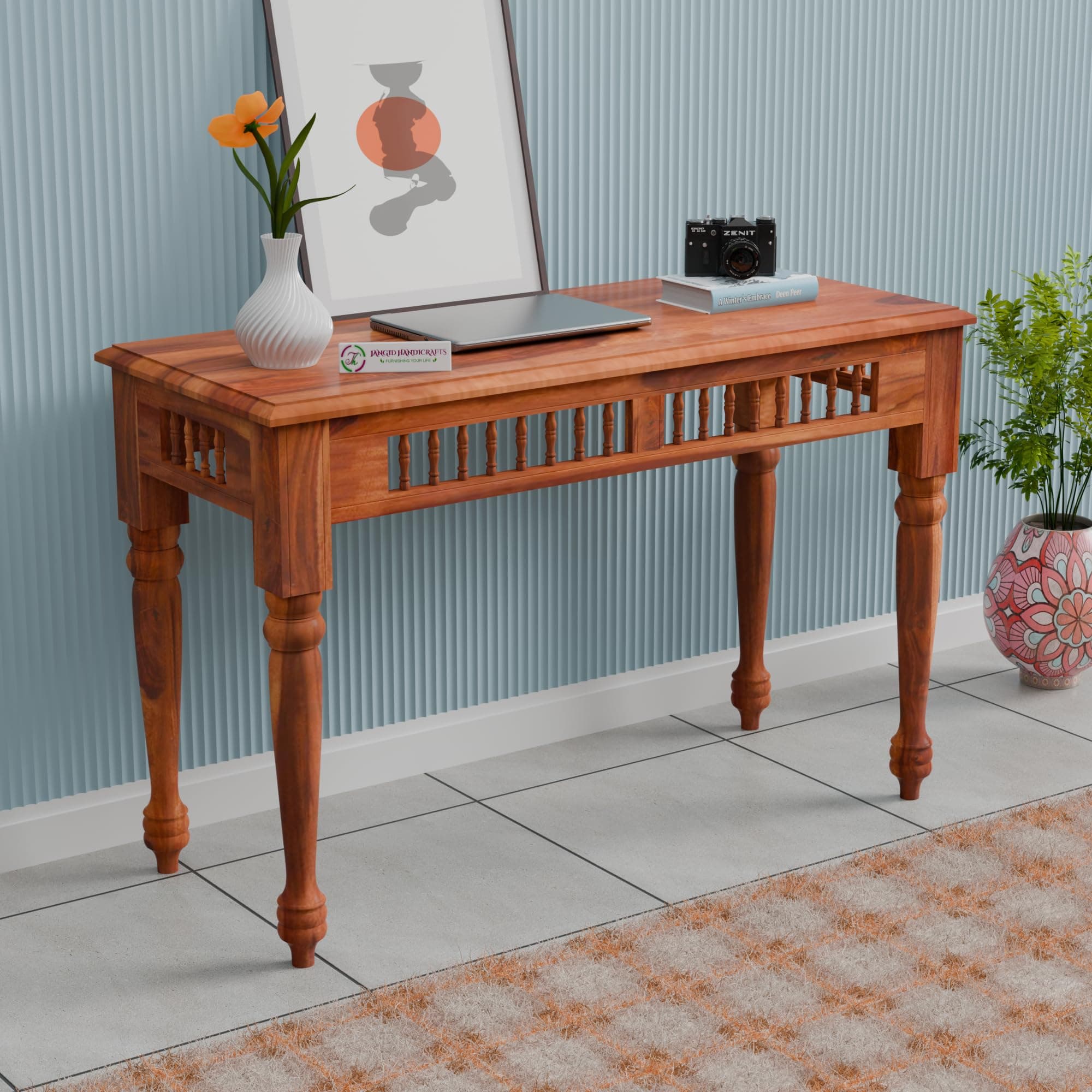 Jangid Handicraft Sheesham Wood Console Table for Living Room | Wooden Entryway Hallway Sofa & Fish Tank Table | Traditional Side Table for Home & Office | Solid Rosewood | Honey Finish