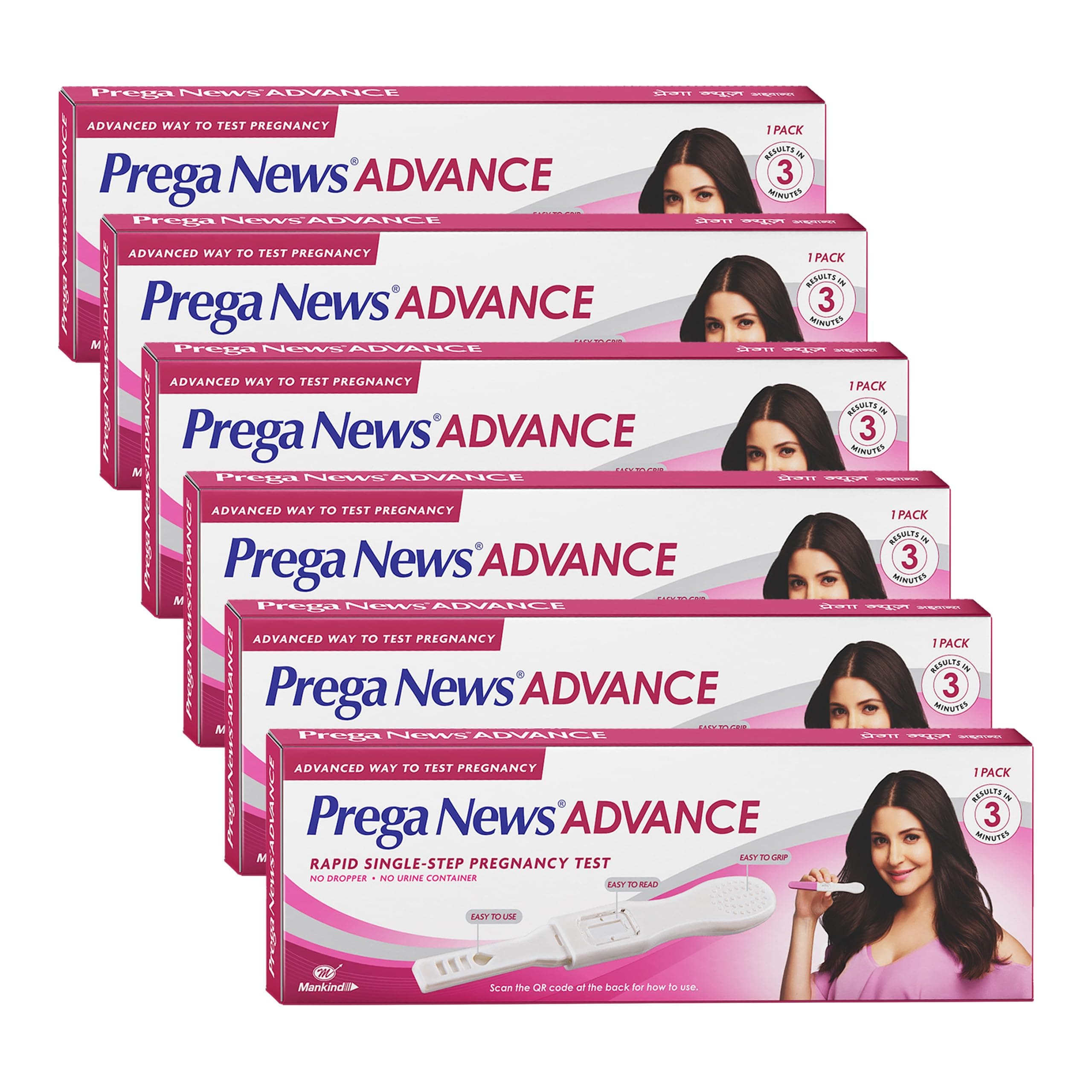 Prega News Mankind Advance Test Kit|Rapid Single Step Pregnancy Test Kit Device|99% Accurate Results In 3 Mins|Pack Of 6