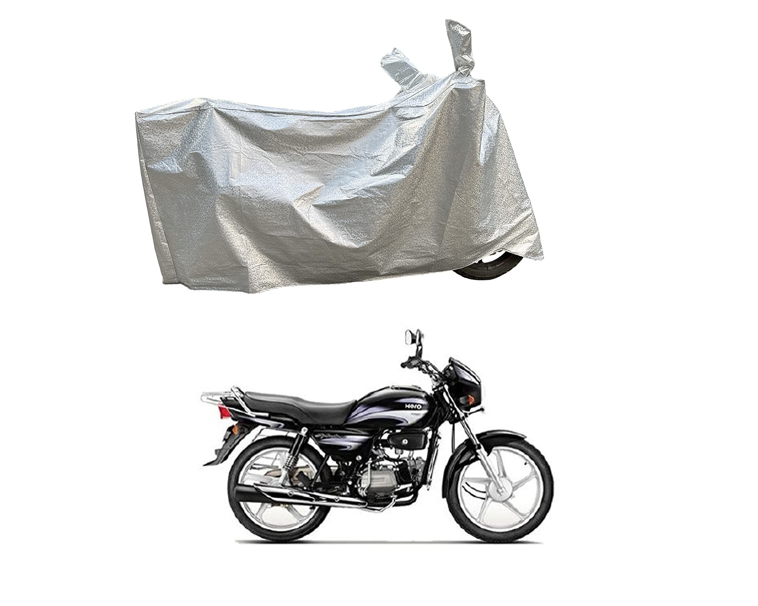 RiderShine Waterproof Scooty/Bike Body Cover for Splendor Plus - Five Thread Overlock Stitched Big Size Cover Shine Silver