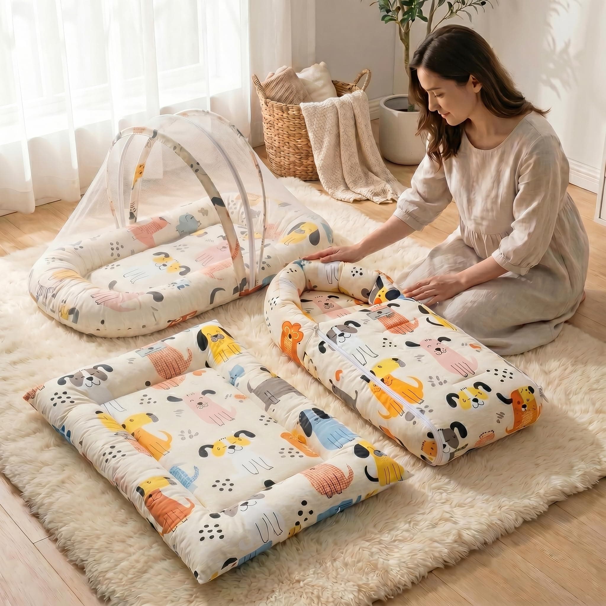 StarAndDaisy Baby Bedding Set for New Born with Sleeping Bag, Mosquito Net & Bedding Set | Baby Sleeping Bag for New Born | Baby Nest.