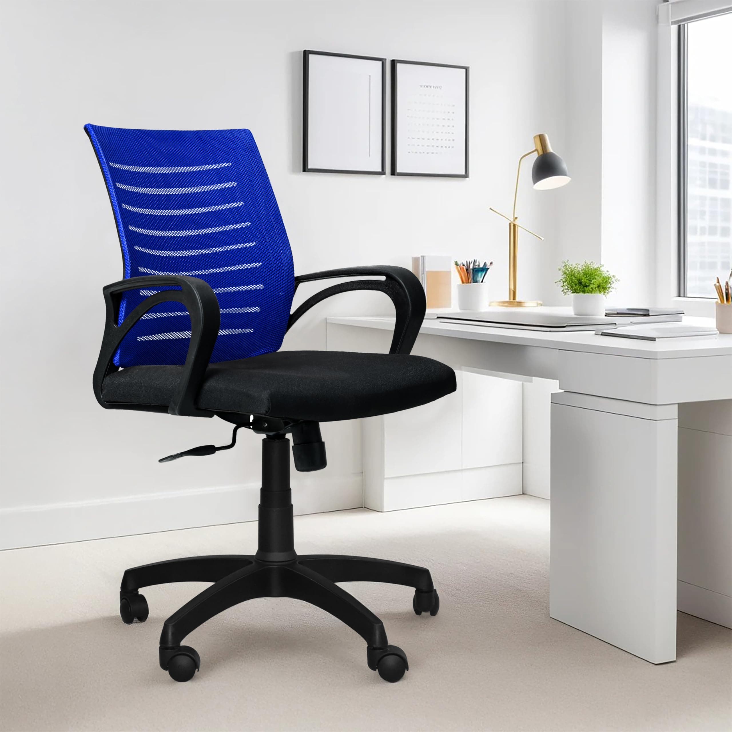 Seventh Heaven Bolt Mid Back Revolving Office Chair for Work from Home, Study, and Computer Use | Heavy Duty Base | Ergonomic Mesh Design | Durable & Comfortable Seating (Blue Mesh)