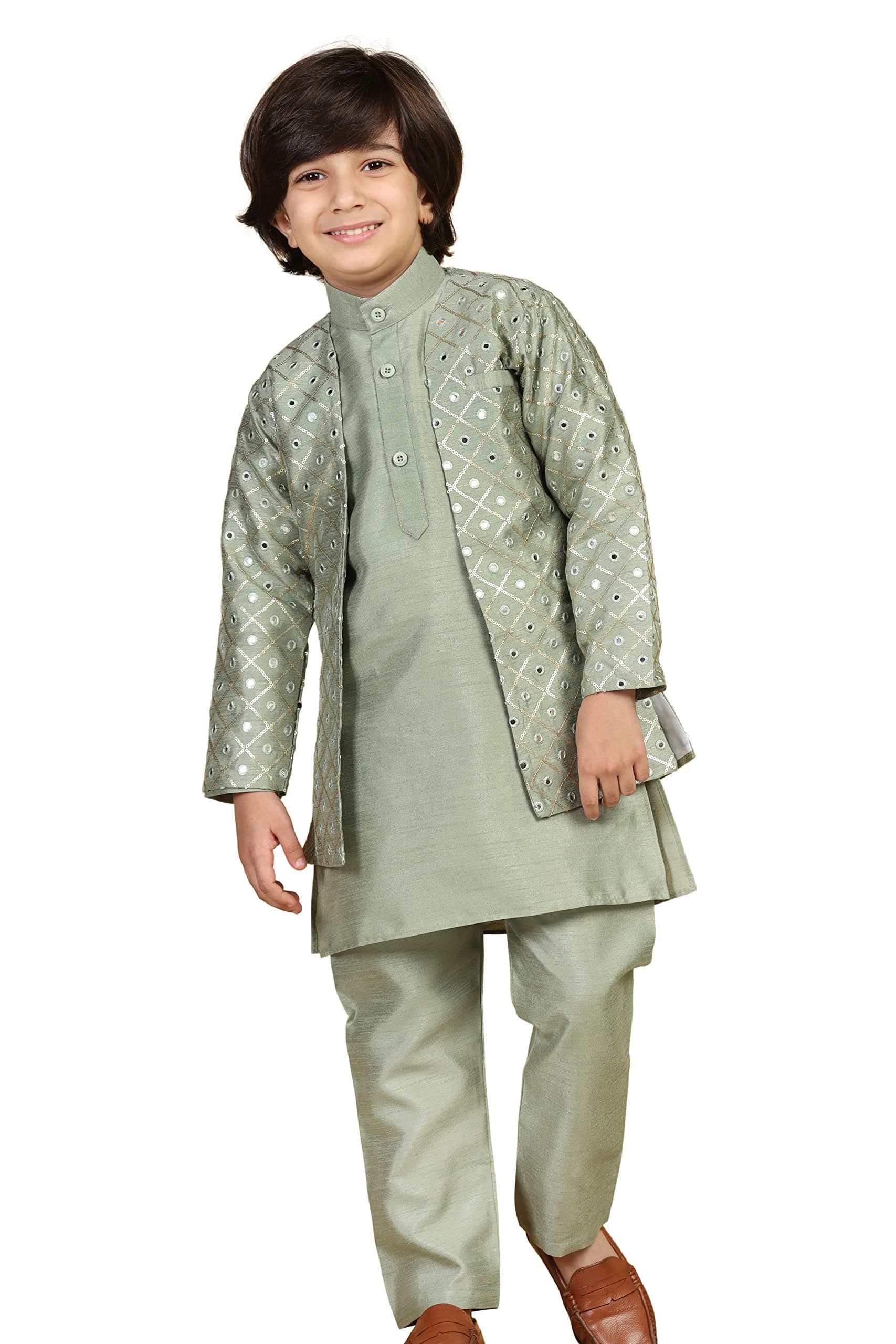 AJ DEZINES Kids Embroidered Mukaish Indo Western Sherwani For Boys