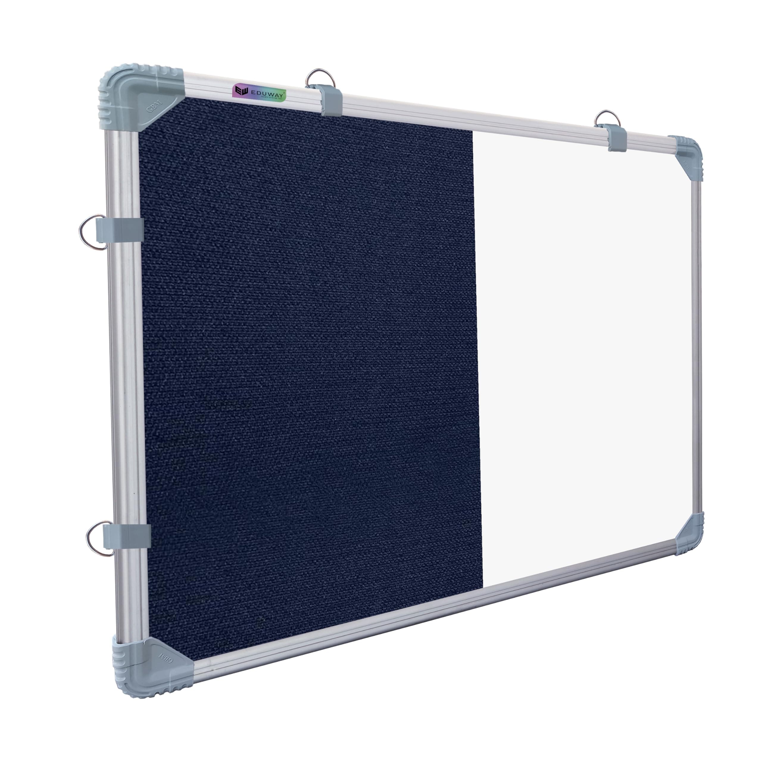 Eduway Combination Board 2X3 Feet (Non-Magnetic White Board with Blue Pin-up Notice Board) with Push Pins for Home, Office & School, Heavy-Duty Aluminium Frame (White, Blue) (89x59 cm)