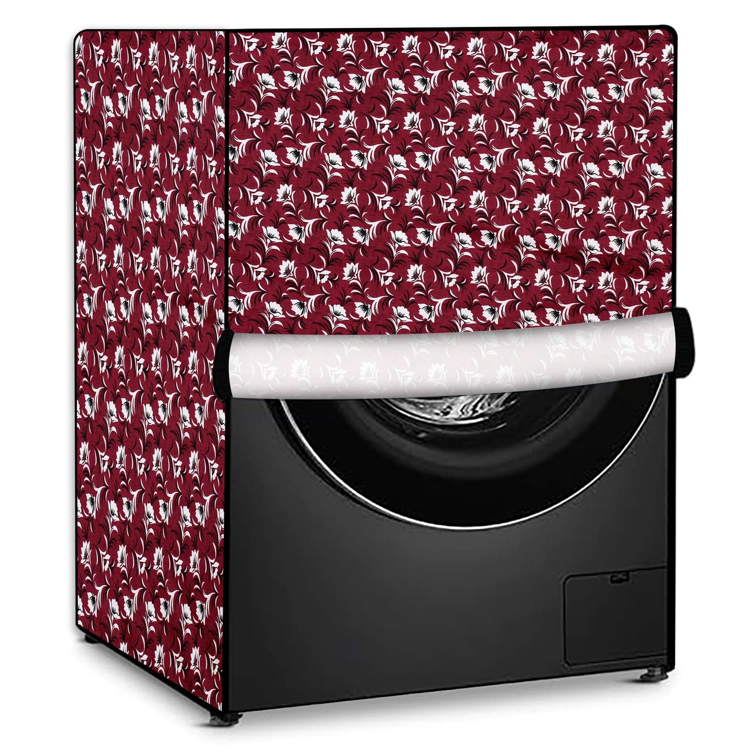 Stylista Polyester Washing Machine Cover Compatible for Samsung 8 Kg Fully-Automatic Front Loading WW80T504DAN, Floral Pattern Dark Brown