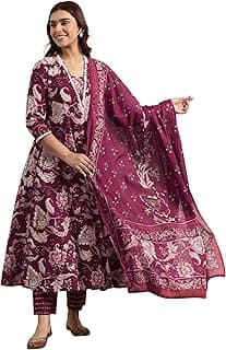 Libas Printed Cotton Anarkali Kurta With Trouser and Dupatta