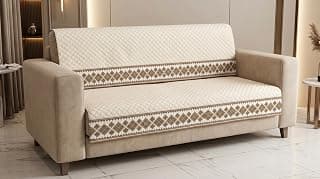 KINGLY Sofa Cover 3 Seater Fully Covered | Stretchable Anti-Slip Slipcover | Washable Furniture Protector | Cream Beige | Seat & Back | Set of 2Pc