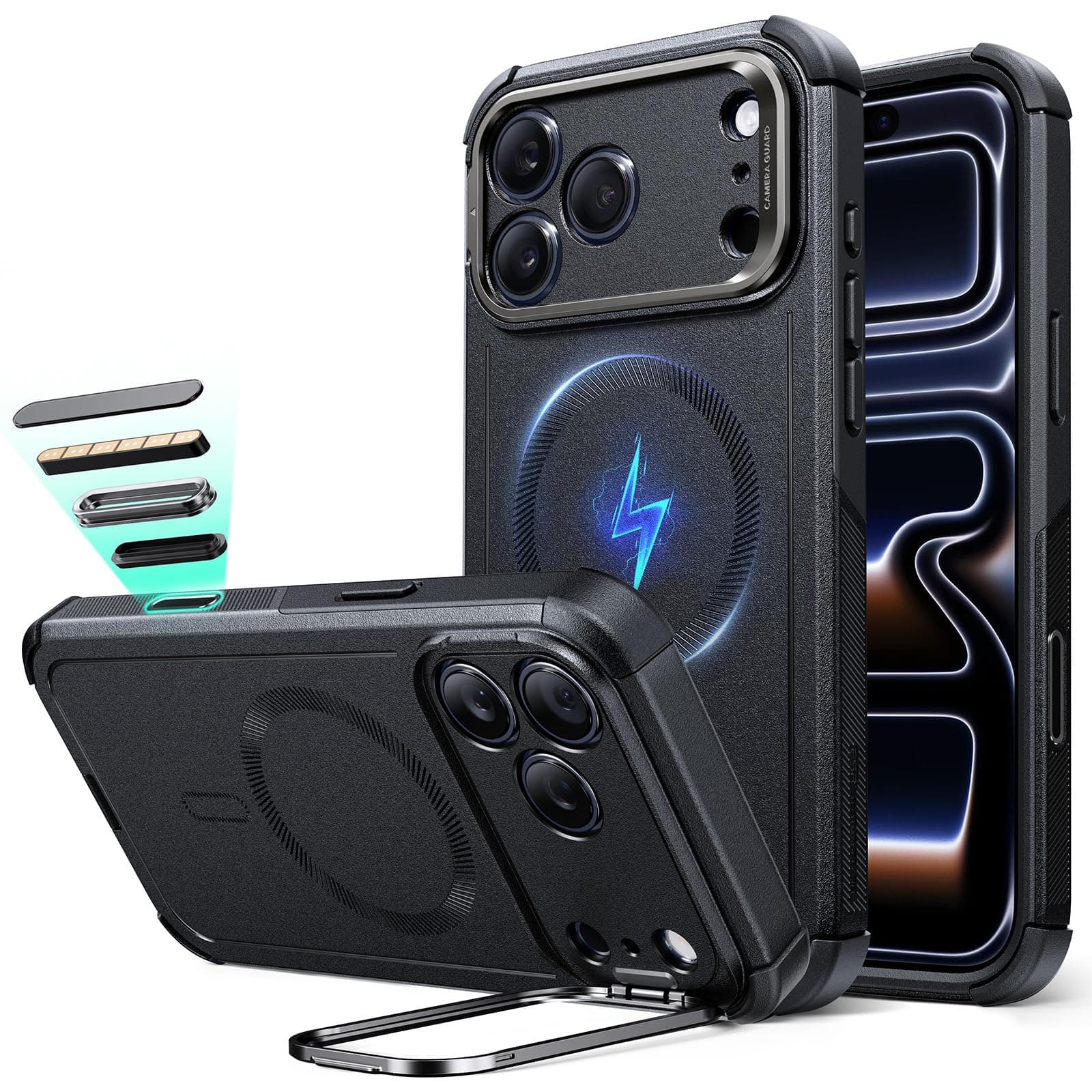 ESR for iPhone 17 Pro Case, Camera Control Cover, 23 ft Military-Grade Drop Protection, TPU, Shock-Absorbing 3-Layer Build, Compatible with MagSafe Accessories, Cyber Series, Black