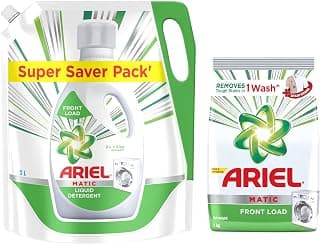 Ariel Matic Liquid Detergent Front Load Refill Pouch, 2 Litre & Matic Front Load Detergent Washing Powder - 1 kg