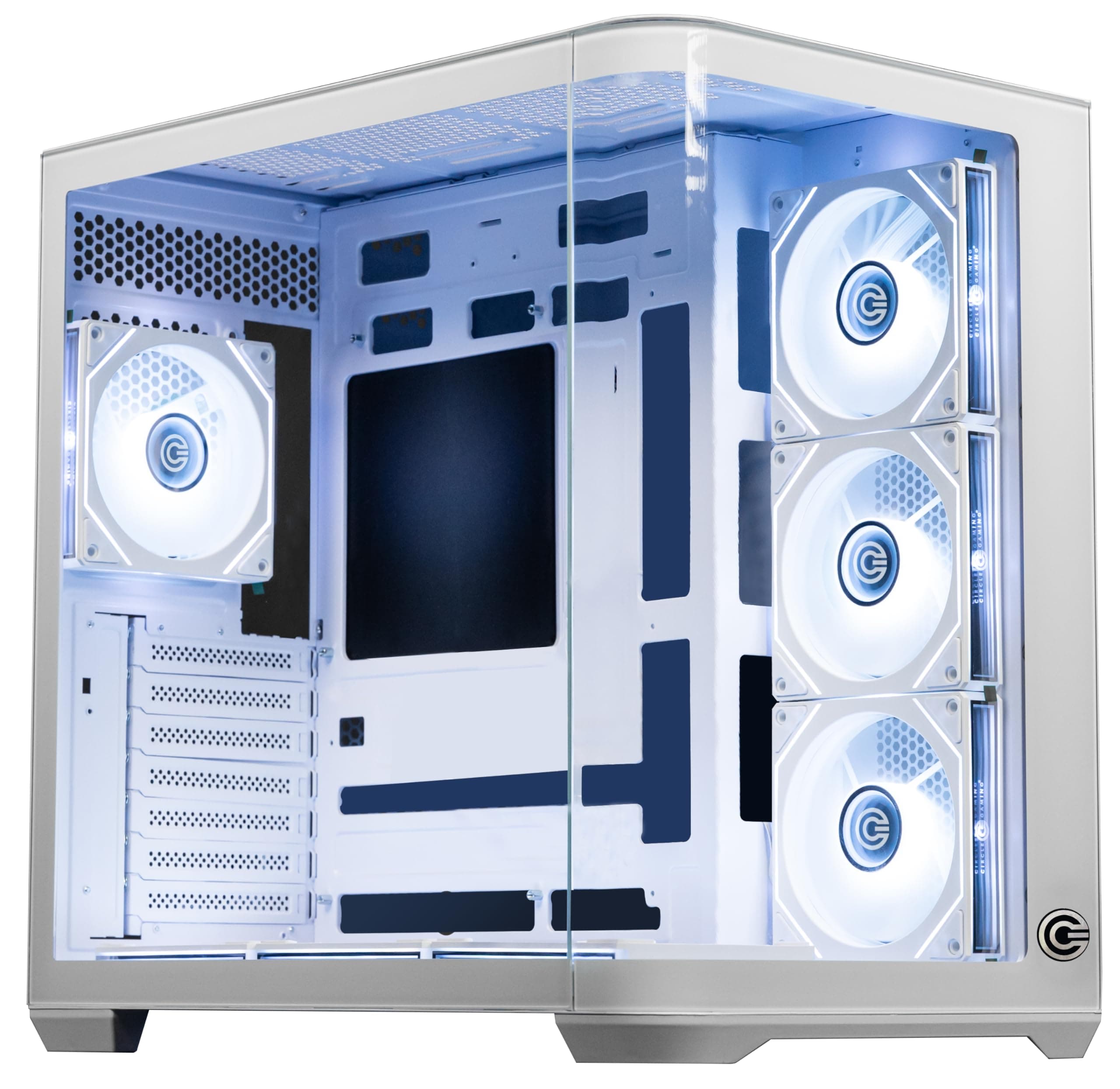Circle Lucid Curve AX BTF Mid Tower | Gaming Cabinet - White | Panoramic Curved Glass | Support ATX, M-ATX, ITX | Pre Installed 3X Front, 3X Bottom, 1X 120MM Infinity Mirror Fans