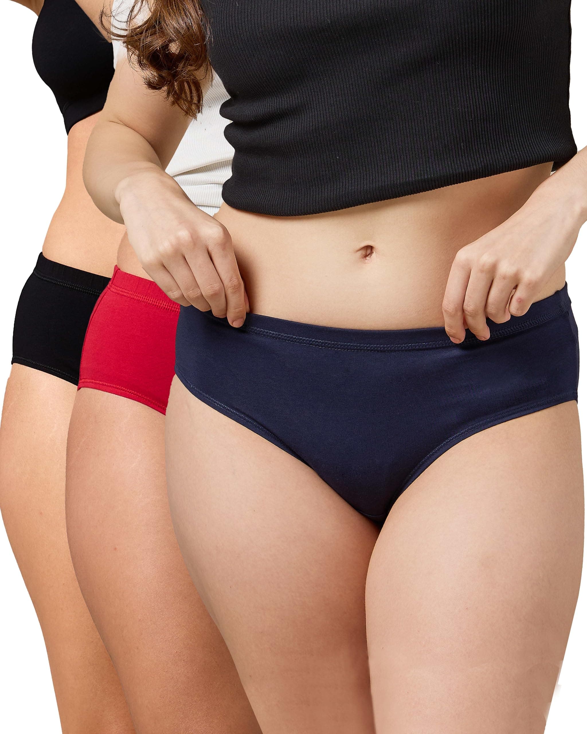 URBAN ADVENTURE Hipster Panties for Women Mid Waist High Coverage Premium Ultra Soft Cotton Spandex with Concealed Waistband and StayFresh Treatment (Pack of 3)