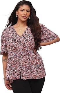 SASSAFRAS Curve Women's Plus Size Multi Ditsy Floral V-Neck Peplum Top