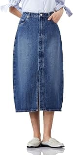 Amazon Brand - Symbol Women's Cotton A-line Denim Skirt (High Rise | Midi Length) (Available in Plus Sizes)