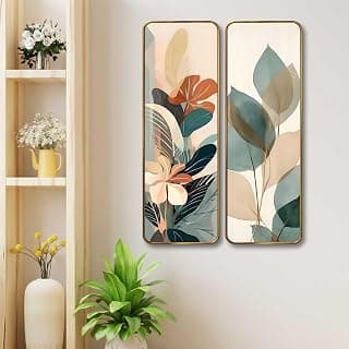 Livin'luxe Abstract Botanical Floral Wall Panel Set of 2 | Sparkle Lamination MDF Wall Art | Modern Nature-Inspired Decor for Living Room, Bedroom & Hallway Walls (12 x 18 Inch) AS-11