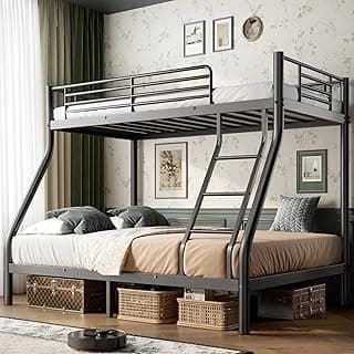 77" L Metal Bunk Bed Twin Over Full Bunk Bed with Ladder & Guardrail Heavy Duty Beds Frame for Teens Adults Dorm Bedroom Guest Room, No Box Spring Needed, Black