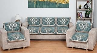 MORADO Chenille 5 Seater Sofa Set Slipcover | Soft & Durable Sofa Cover for Living Room, Drawing Room & Office | Elegant Protective Furniture Cover - Sea Green