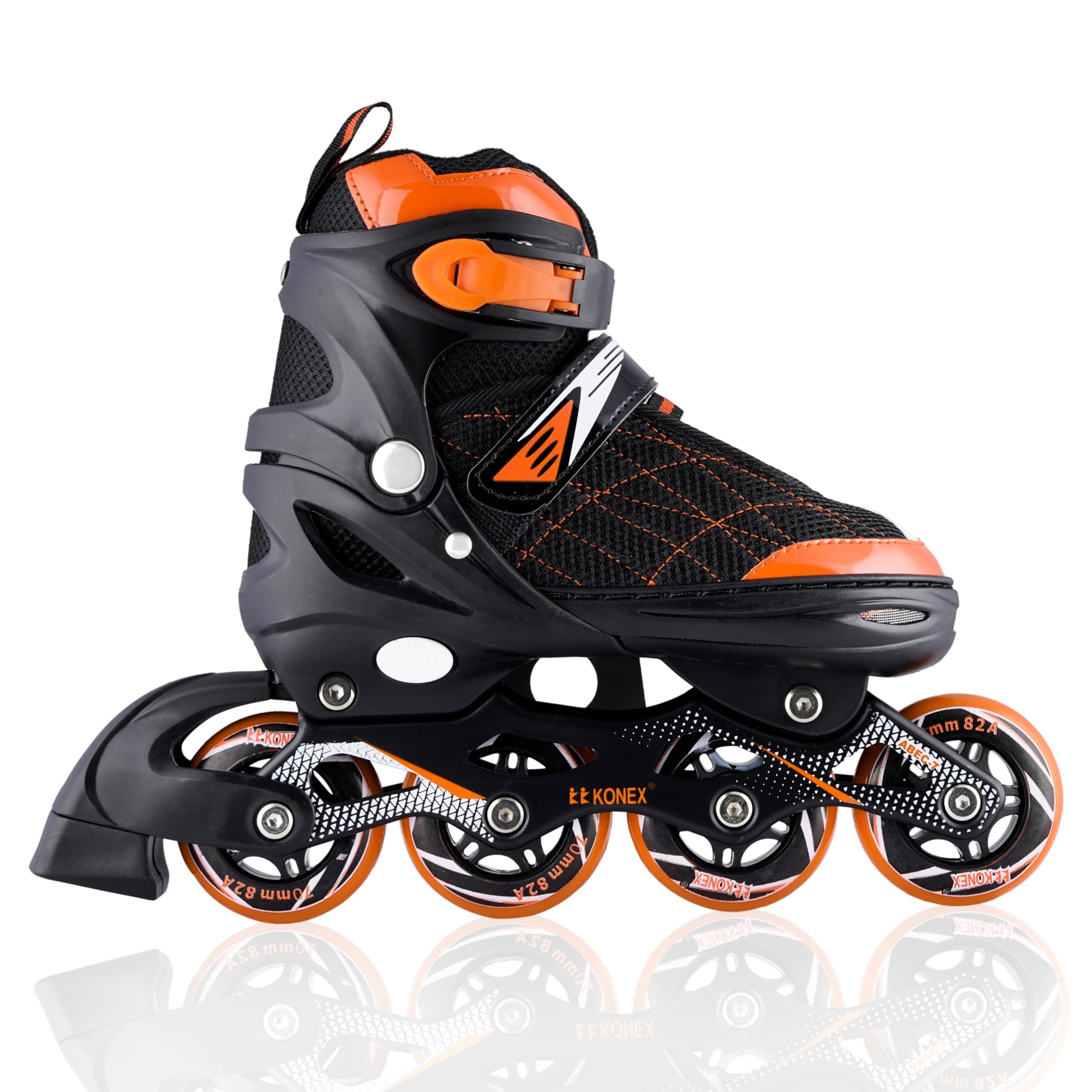 Konex 4 Wheel Inline Skates | Kids | Adjustable Wheels | L 35-38 | Orange