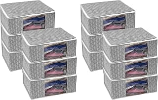 HomeStrap Set Of 12 Non-Woven Printed Saree Cover/Cloth Storage/Organizer With Transparent Window(Grey)(Featured On Shark Tank),33 Cm,22 Cm