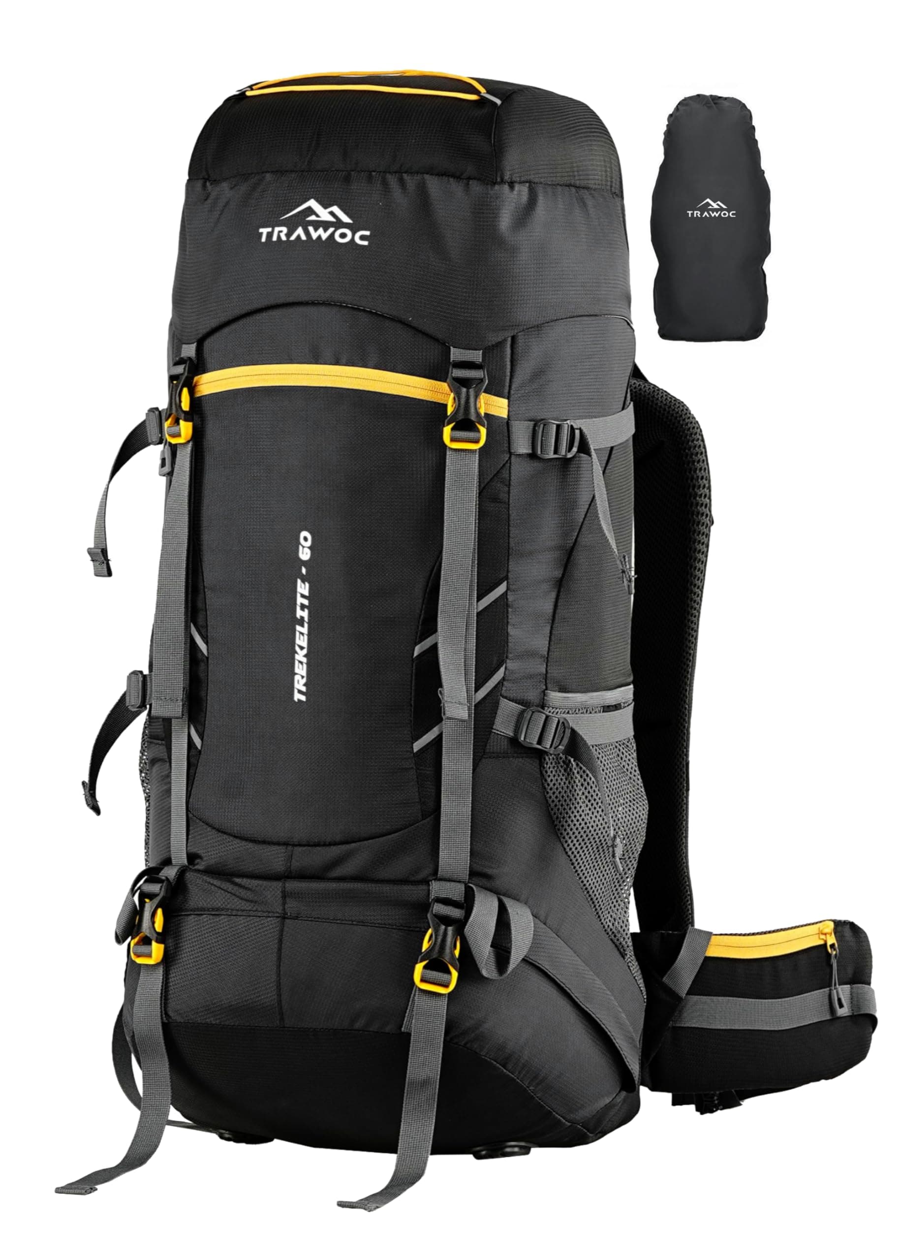 TRAWOC TREKELITE 60L Travel Backpack Hiking Trekking Bag Camping Rucksack for Men & Women with Water Proof Rain Cover/Shoe Compartment MHK004, 3 Year Warranty