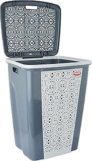 Nayasa Flora Grande 70 Ltrs Plastic Laundry Basket with Lid, Laundry Basket for Clothes with Lid, Strong Clothes Storage Hamper, Home Decor Organizer for Bathroom, Bedroom Accessories for Home, Grey