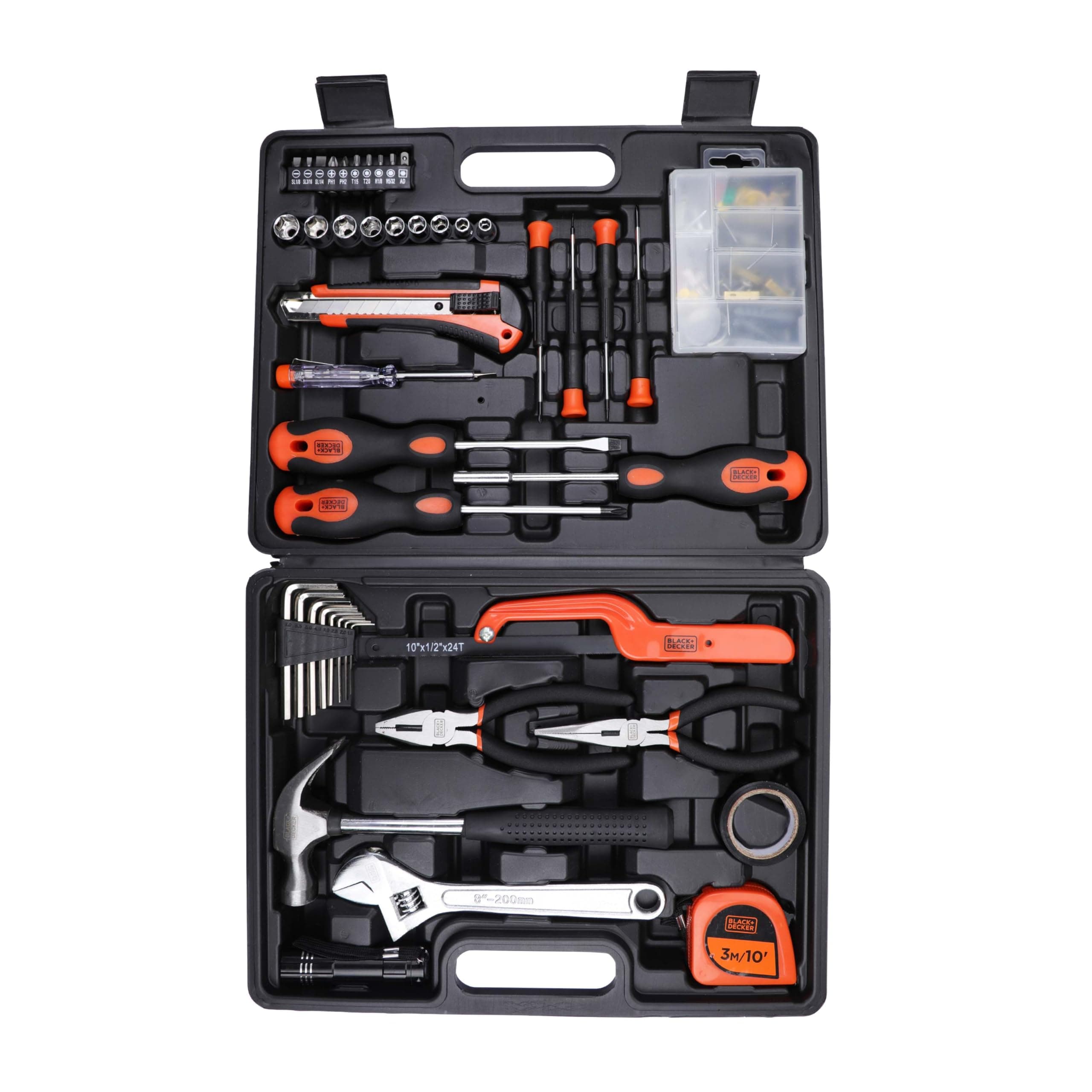 BLACK+DECKER BMT126C Hand Tool Kit for Home & DIY Use (126-Piece) - Includes Screwdriver, Wrench, Ratchet, Saw, Claw Hammer, Measuring Tape and Plier, ORANGE & BLACK