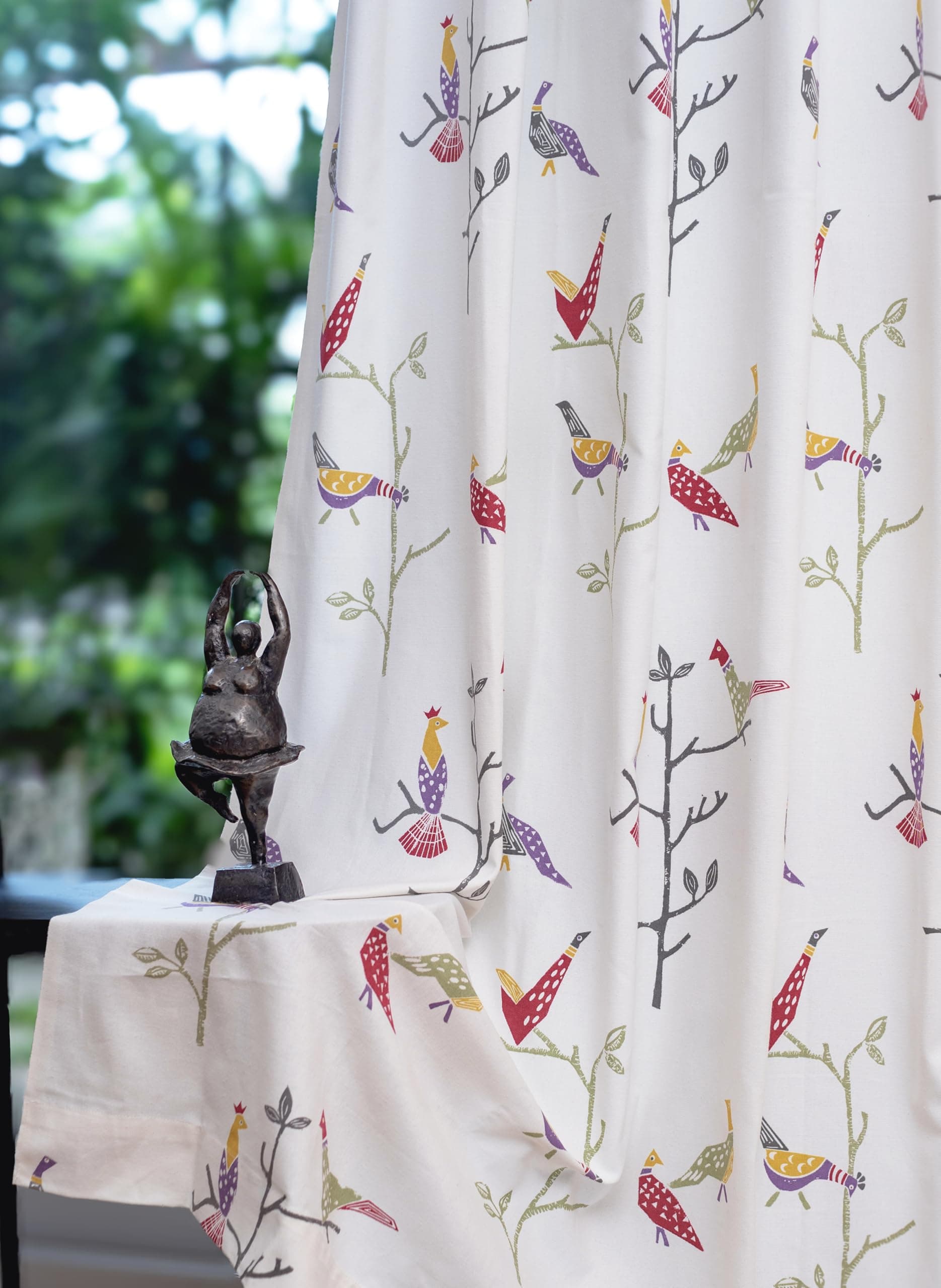 Tranquebar Curtain Co. Window Curtains 6 Feet, 60-65% Room Darkening, Multicolor Bird Print, Cotton Curtains for Window, Cotton Curtains 6 Feet Long Set of 2, BackTab Loops, Shiri (183 cm) - Set of 2