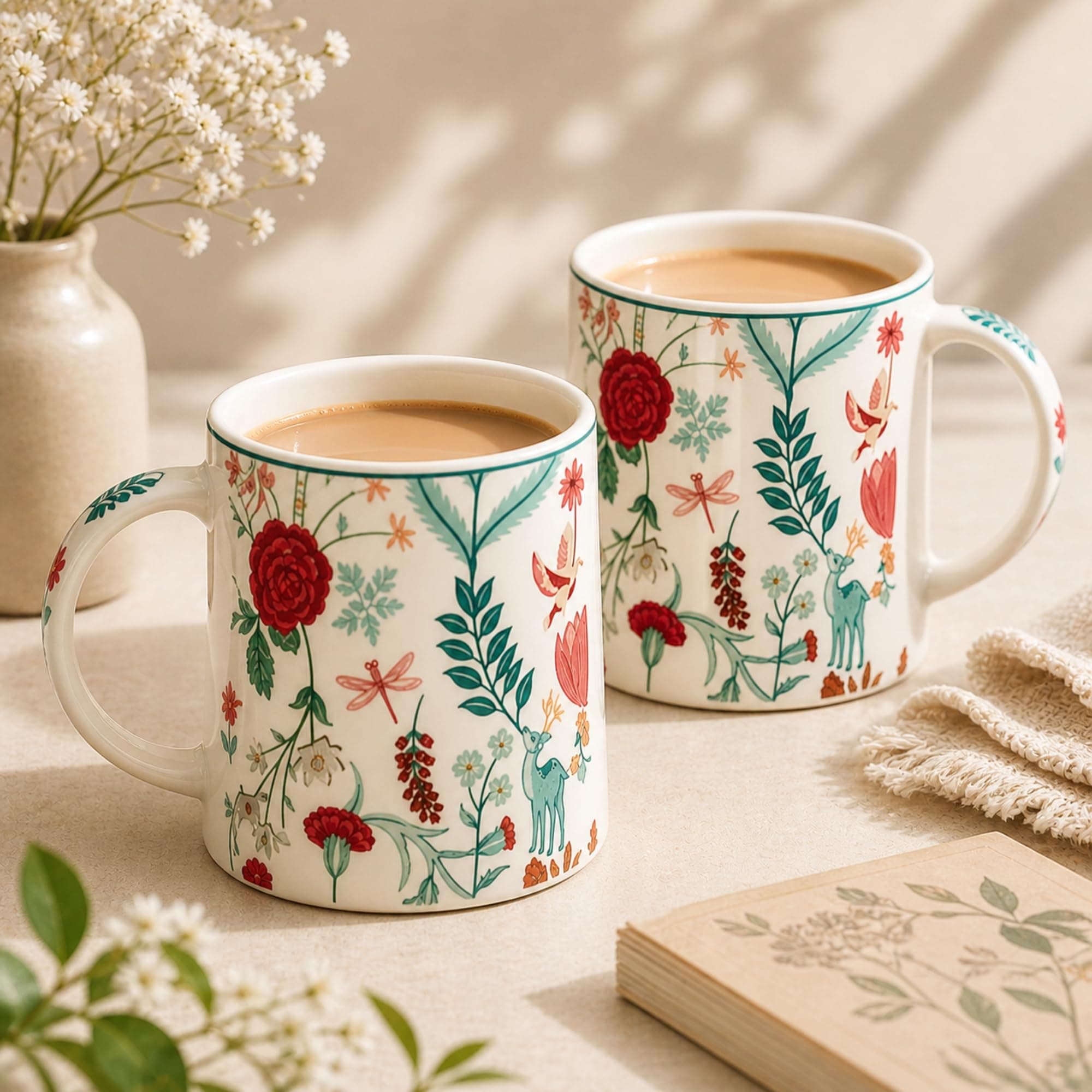 Ceramic Coffee Mug Set of 2 (300 ml Each) – Microwave & Dishwasher Safe | Modern Coffee Cups | Glossy Finish | Gift Set for Home & Office – Kittens (Mystic Magenta)