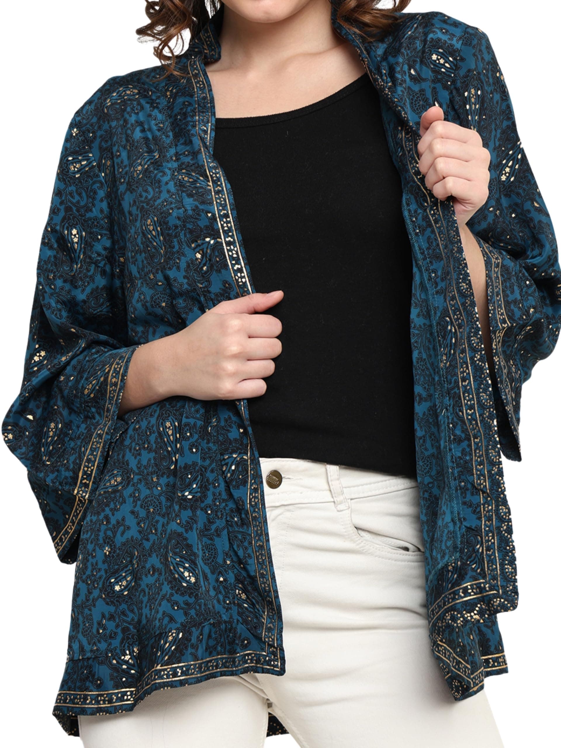 KE KANHA EXPORTS Women Shrug|Shrugs for Women Stylish|Shrug for Woman|Shrug Cardigan for Women|Boho Beach Cover Up|Border Print|Easily fits S-M-L|Bust 30-42 Inches|Length 28 Inches