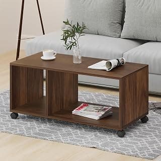 BLUEWUD Taury Engineered Wood Coffee Center Sofa Tea/Teapoy Console Table with Wheels or Casters for Sofa Set Living Room Home Hall Furniture (Brown Maple)
