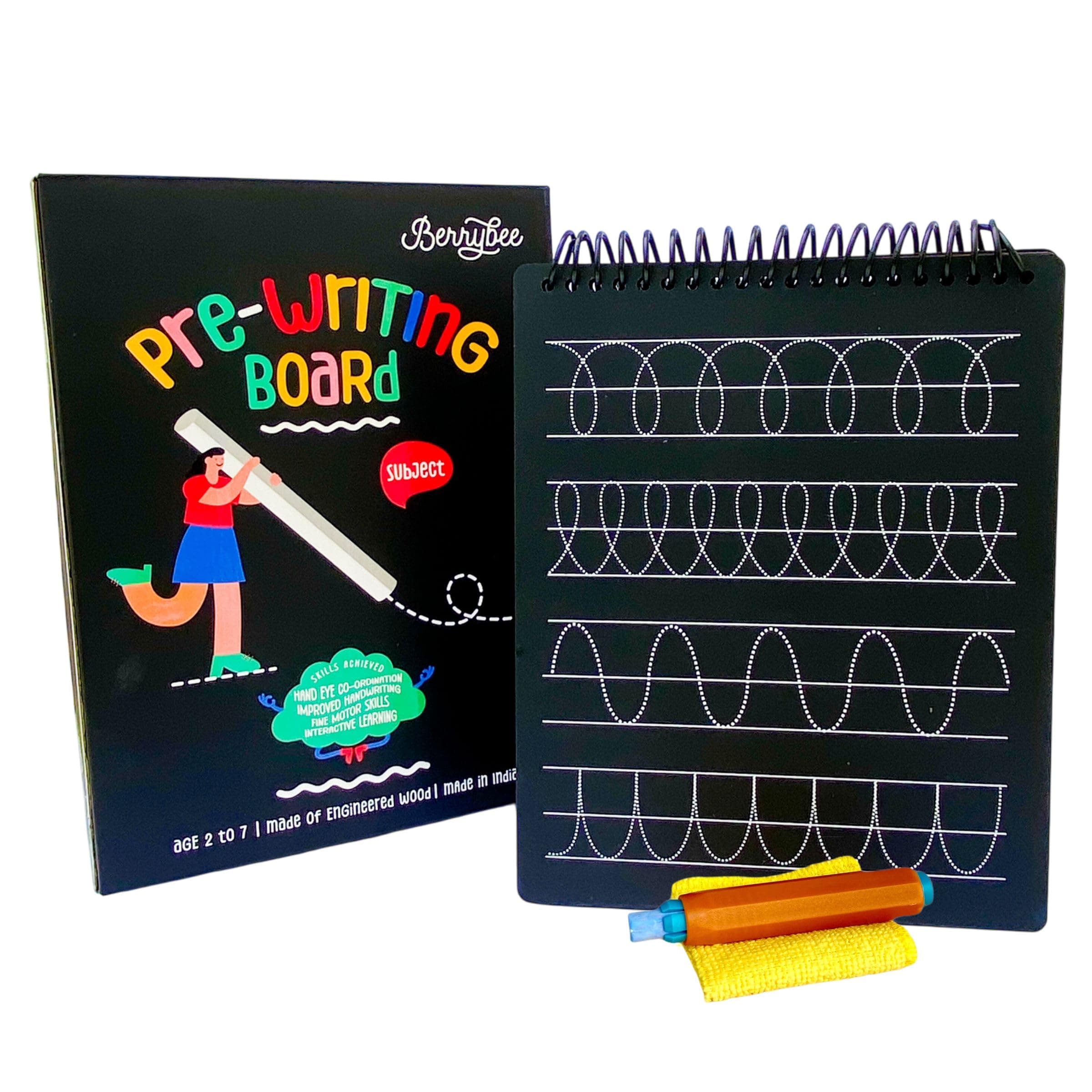 Berrybee 8-in-1 Double Sided Montessori-Inspired Pre-Writing Board, Tracing Board for Patterns-Lines, Curves | Reusable Handwriting Practice for Kids Age 2-6, Educational & Durable (Patterns)