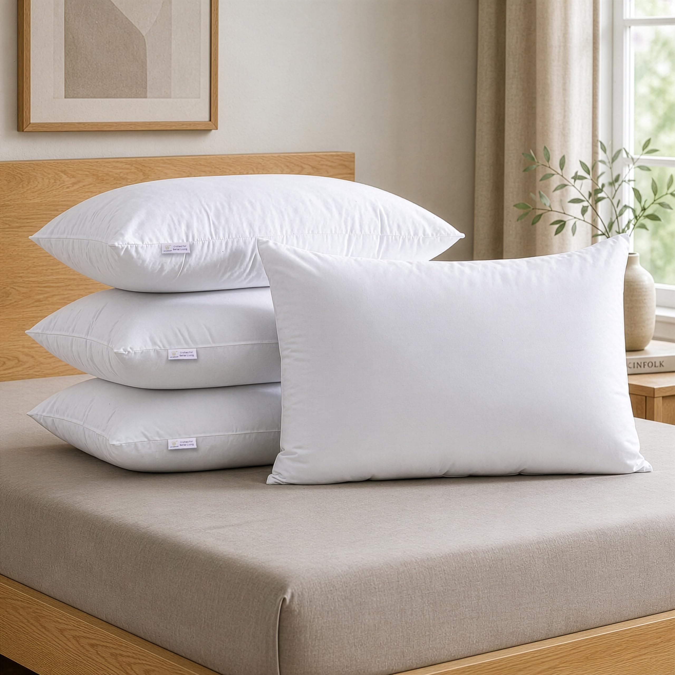 MYARMOR Height Adjustable Microfiber Pillows Set of 4 for Sleeping - 16 x 24 Inches - White