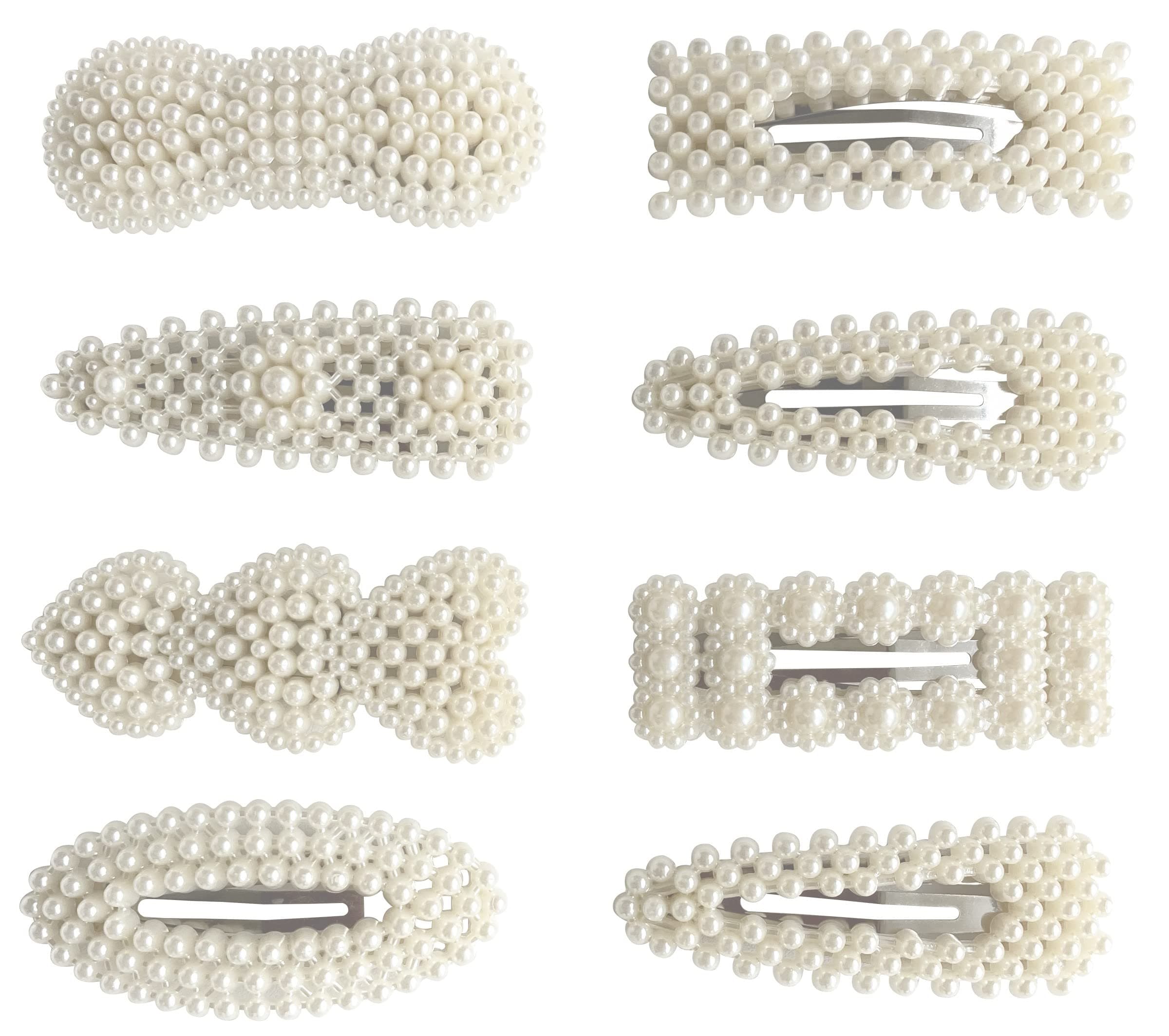 ANNACREATIONS 8 Piece Korean Style Pearl Metal Hair clips, Plastic Pearl Barrettes Hairpin for Women & Girls(White)