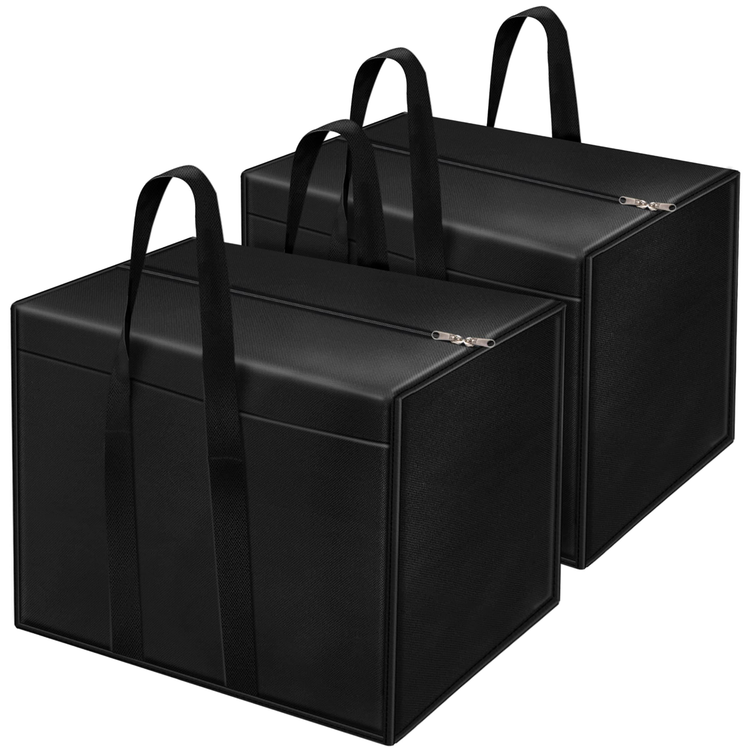 Storite 2 Pack Nylon 85 L Moisture Proof Multi-Purpose Underbed Storage Bag/Clothing Storage Organiser/Toy Storage/Stationery Paper Storage Bag with Zipper and Strong Handle (Black,57x36.8 x40.5 cm)