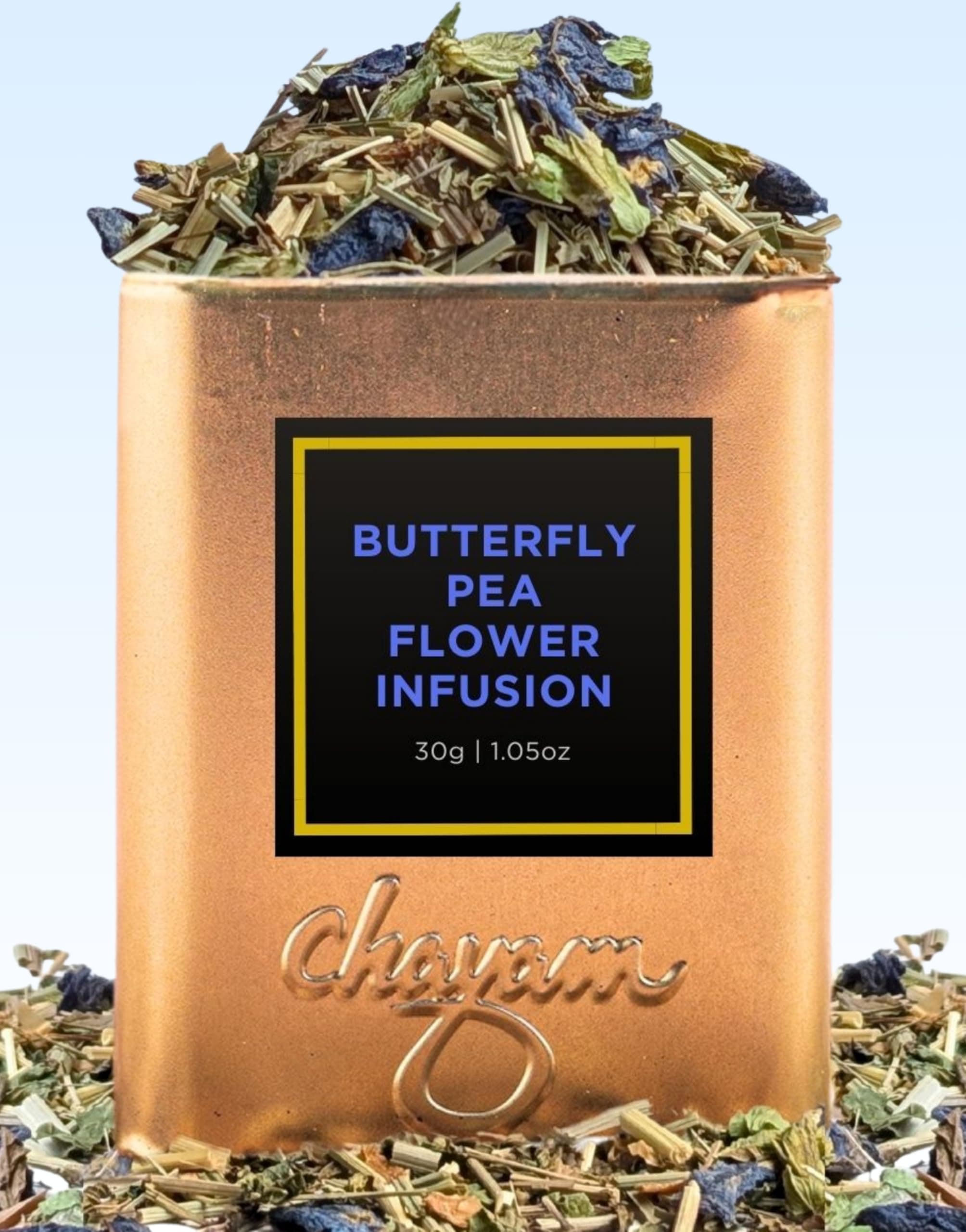 Chayam Butterfly Pea Flower Tea | 30g Loose Tea | Lemongrass, Lemon Peel, Spearmint, Nettle & Bergamot Flavour | Herbal Tisane for Skin Glow & Detox | Caffeine-Free Floral Infusion