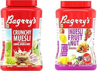 Bagrry's Crunchy Muesli Oat Clusters with Almonds, Raisins & Honey, 1000 GM + Bagrry's Crunchy Muesli Fruit and Nut with Cranberries, 1000 GM, Jar