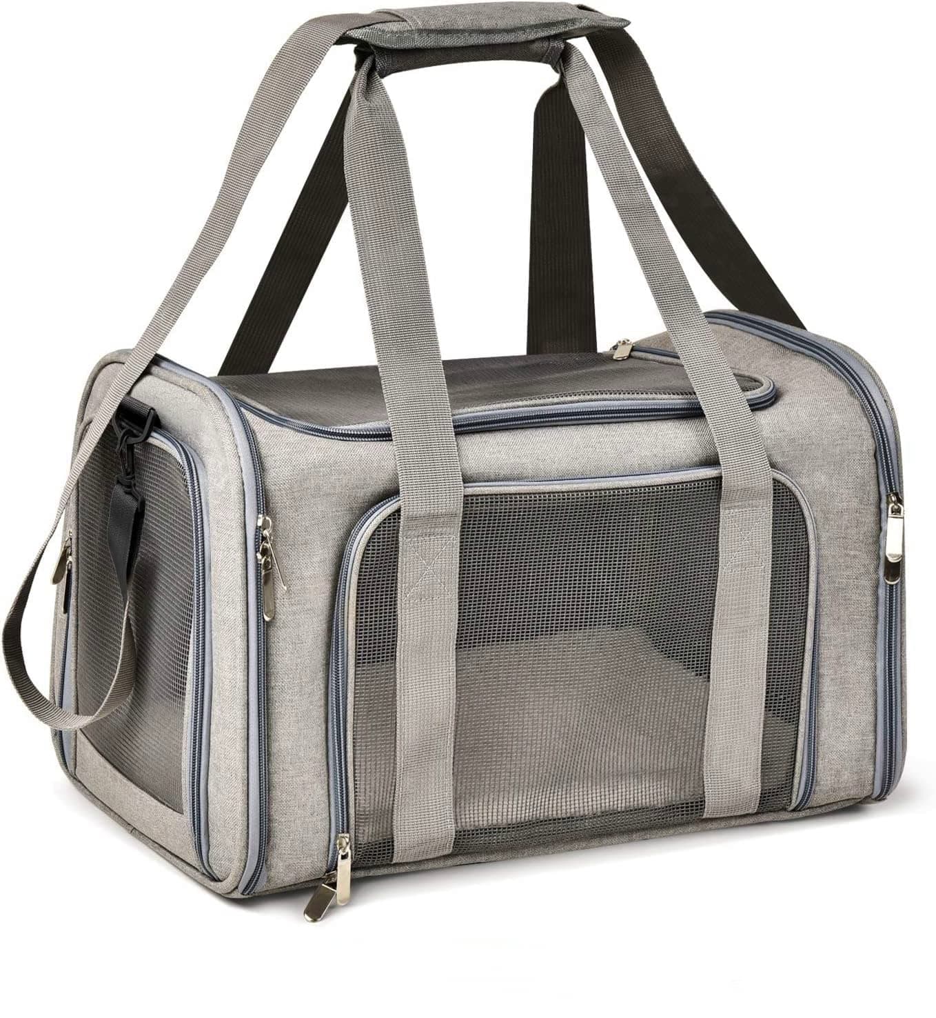 Xigwig Pet Carrier Airline Approved Dog Carrier, Cat Carriers, Pet Carrier for Small Medium Dogs Cats Puppies Collapsible Soft Sided Travel Puppy Carrier Bag (Grey, Travel)