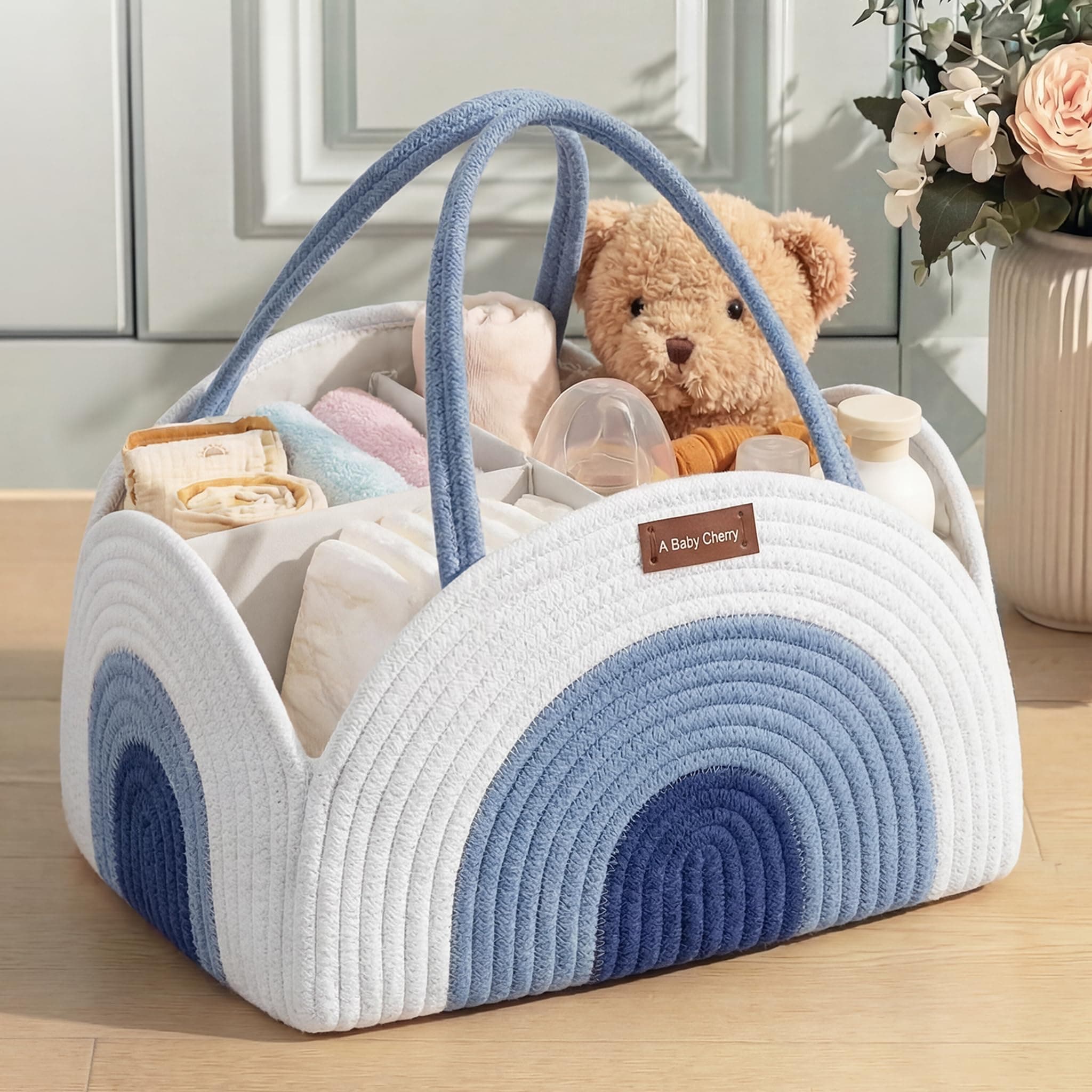 a baby cherry Cotton-Diaper Caddy | Diaper bag for Baby | Diaper Caddy Organizer Large Capacity(40 * 28 * 22Cm) |Nursery Storage Bin And Car Organizer For Diapers And Baby Wipes