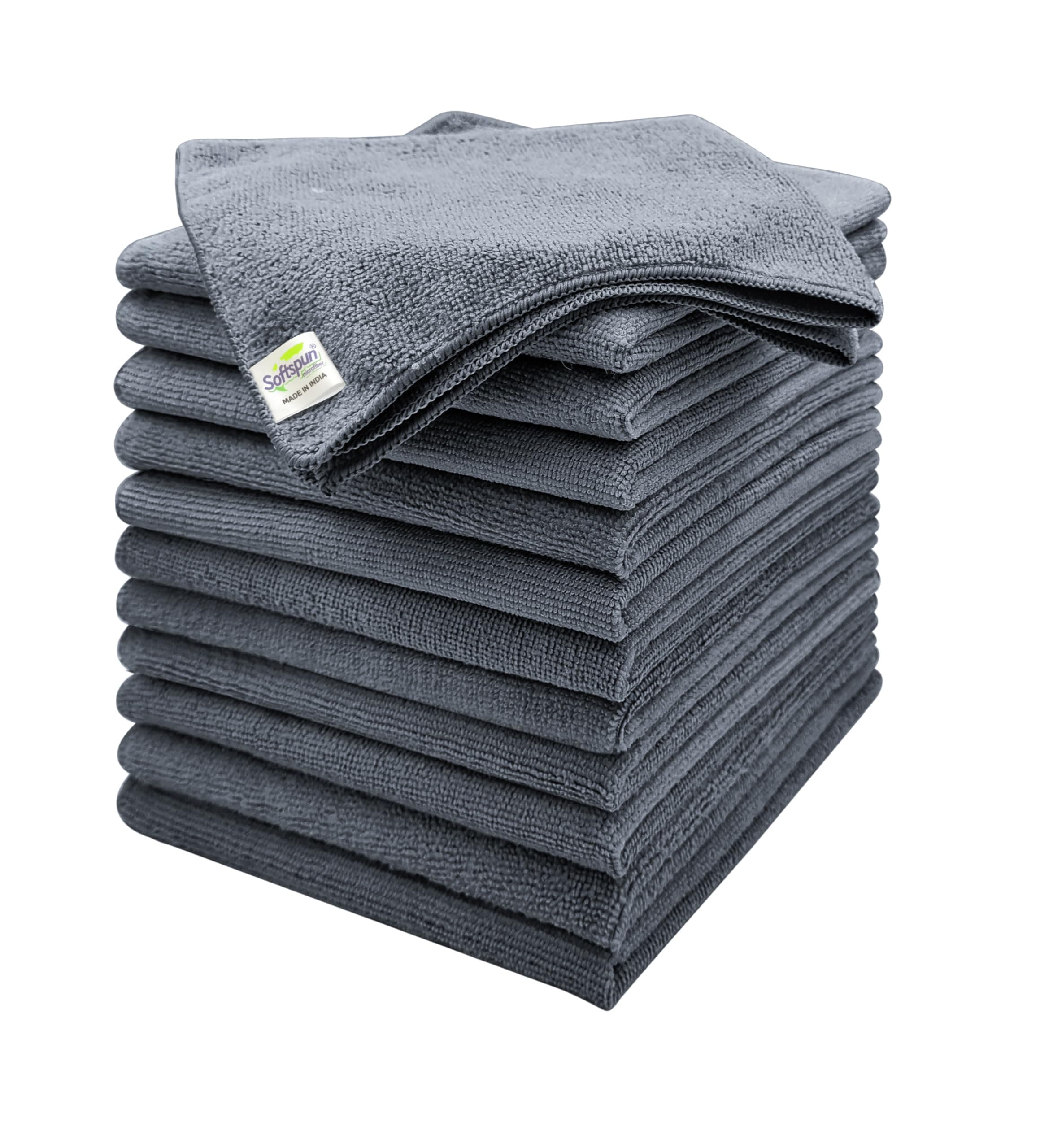 SOFTSPUN Microfiber Cleaning Cloths, 12pcs 40x40cms 220 GSM Grey! Highly Absorbent, Lint and Streak Free, Multi -Purpose Wash Cloth for Kitchen, Car, Window, Stainless Steel, Silverware.…