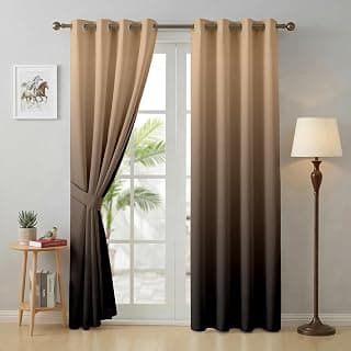 Story@Home 100% True Blackout Door Curtains 7 Feet Set of 2 | Room Darkening Curtain | Gradient Printed | Ombre Curtain for Living Room | (116 x 215 cm, Beige & Brown)